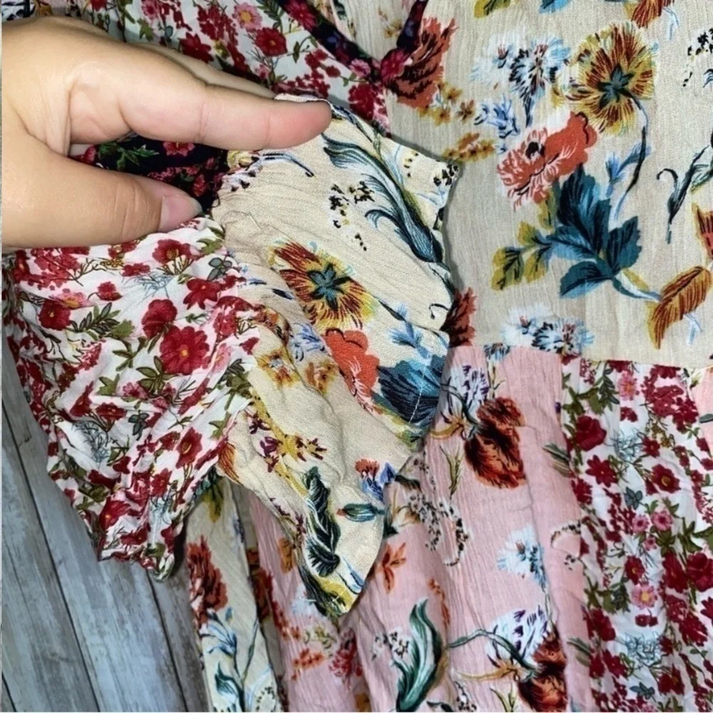 Umgee Hippie Dippie Boho Mixed Print Peasant Dress - Picture 3 of 7